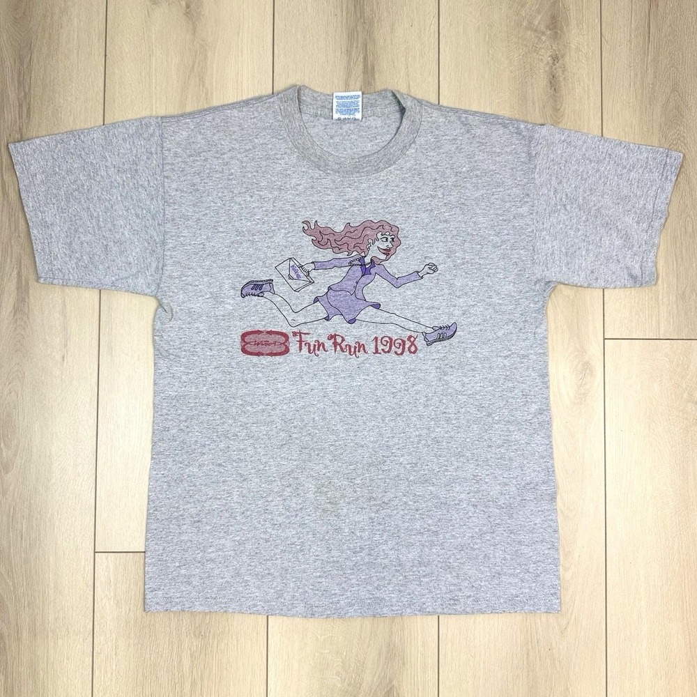 VTG 1998 Kellogg College Fun Run T-Shirt Sz L Gray Graphic Tee Gildan 90s USA